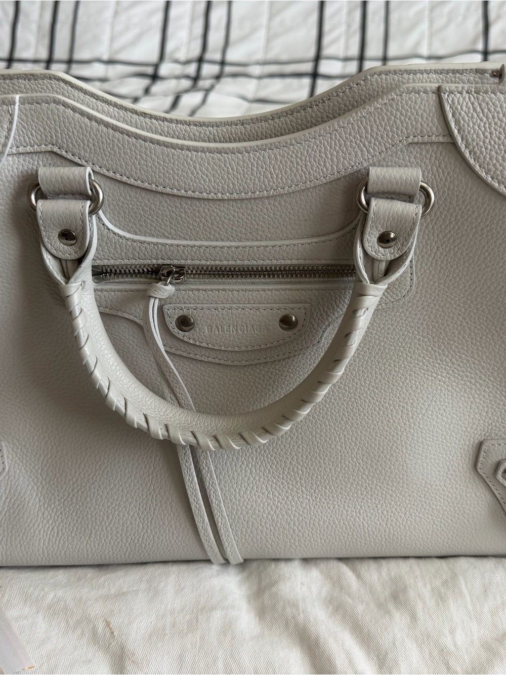 Balenciaga Cream Leather Satchel with Braided Handles